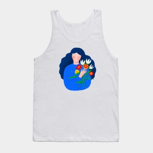 Girl with blue hair and spring flowers Tank Top